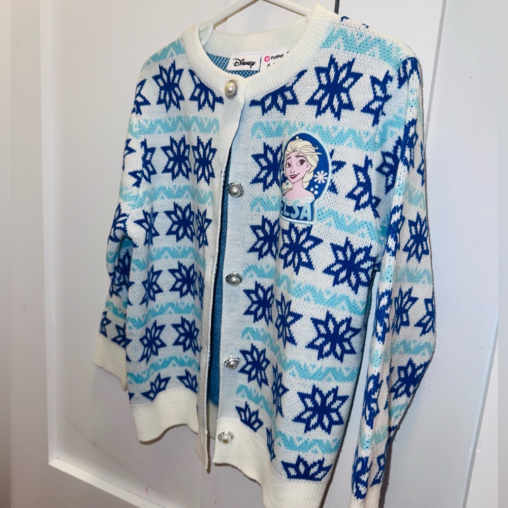 Disney Elsa Snowflake Knit Sweater - Blue and White